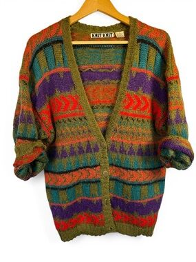 Vintage Knit Knit Mohair Cardigan Oversized Boho Grandpa Sweater M